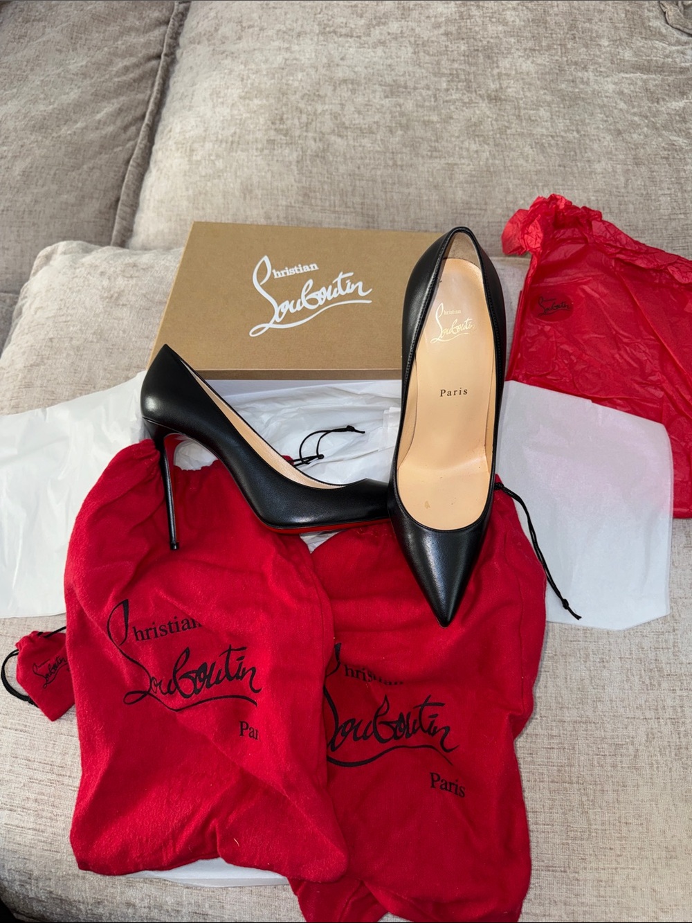 Christian Louboutin Black Leather Pointed Toe Stiletto Pumps